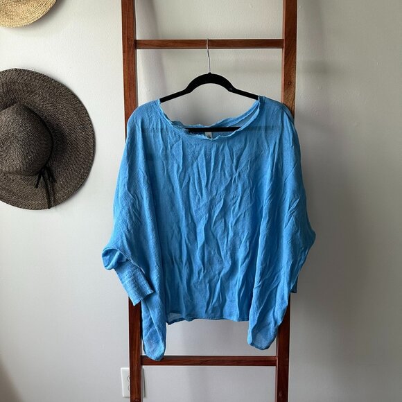 mahina Tops - Mahina Tunic with Cinched Sleeves - Blue